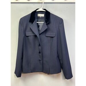 Travis Ayers Blazer Womens 12 Navy Blue Velvet Collar Button Front Professional